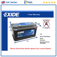 Car Battery EB802 Exide 110 700A 80Ah 4Yr Warranty 315x175x175 Excell