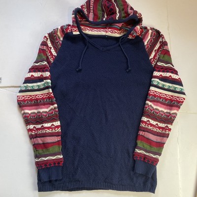 Y2K Retro Azteken bunter Strick Oversized Hoodie Größe L