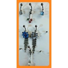 Anillos ombligo vintage años 90 acero quirúrgico 316L 14G flecos flor de cerezo