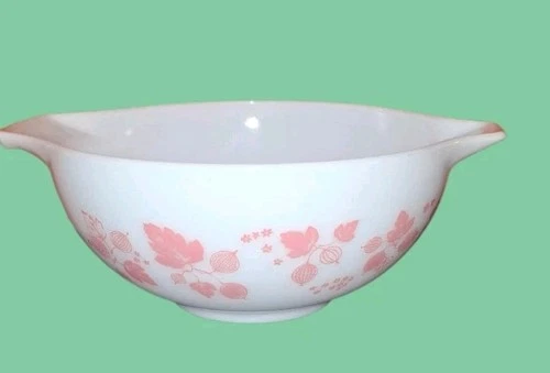 Vintage Pyrex 443 Cinderella Mixing Bowl 2.5 Qt Gooseberry White Pink