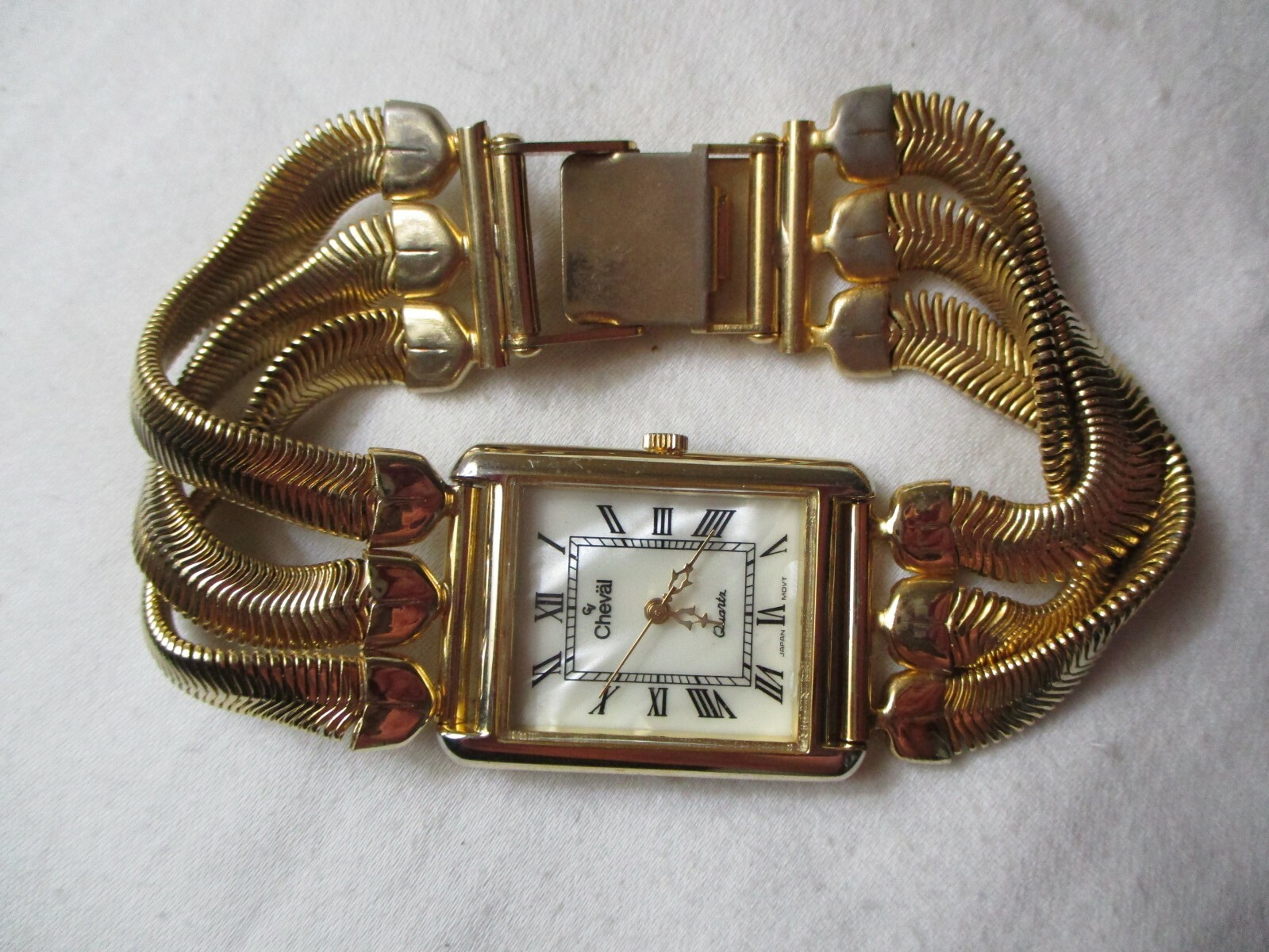 Cheval Wristwatch Rectangular White Face Gold Ton… - image 7