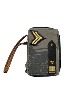 Mona B Upcycled Hero Canvas Wristlet Wallet Zip Around Green Black Yellow