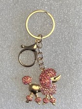 Poodle Dog Keychain Keyring Bag Charm Purse Handbag Charm Pink Rhinestones
