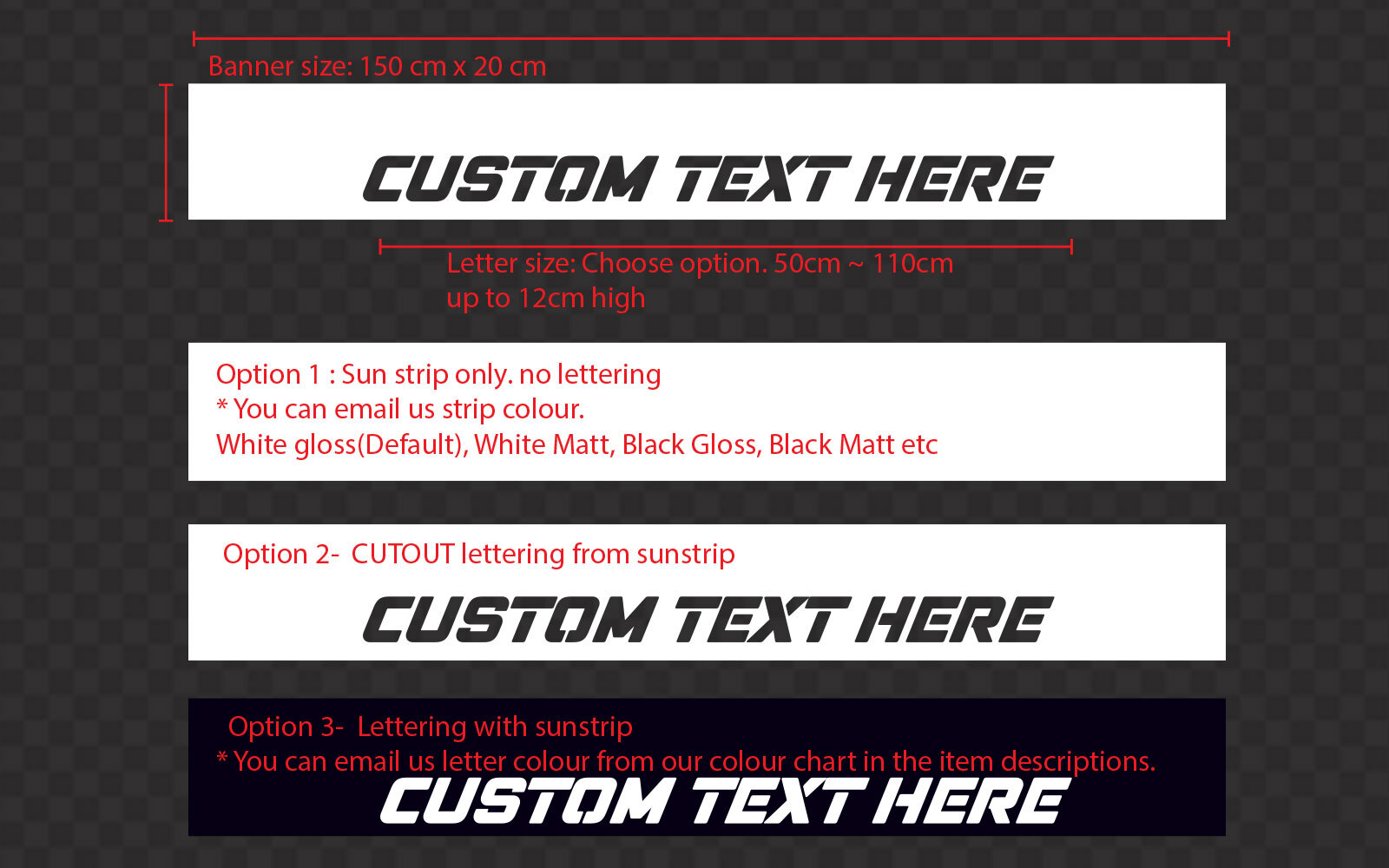 Custom Windscreen Banner Sun strip Decal Sticker Sun visor Windshield