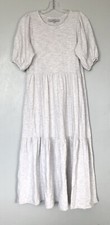 LOFT Light Grey Puff Short Sleeves Tiered Midi Dress Size S