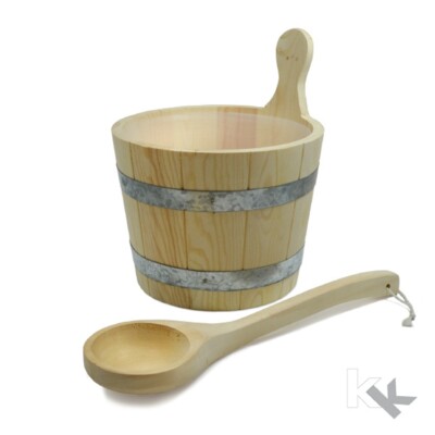Saunaeimer Saunakübel aus Nadelholz 5 Liter + Saunakelle 50 cm Set Aufgusseimer