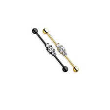 Industrial Barbell Three Clear Jewel CZ IP 316L Surgical Steel Piercing 14G 36mm