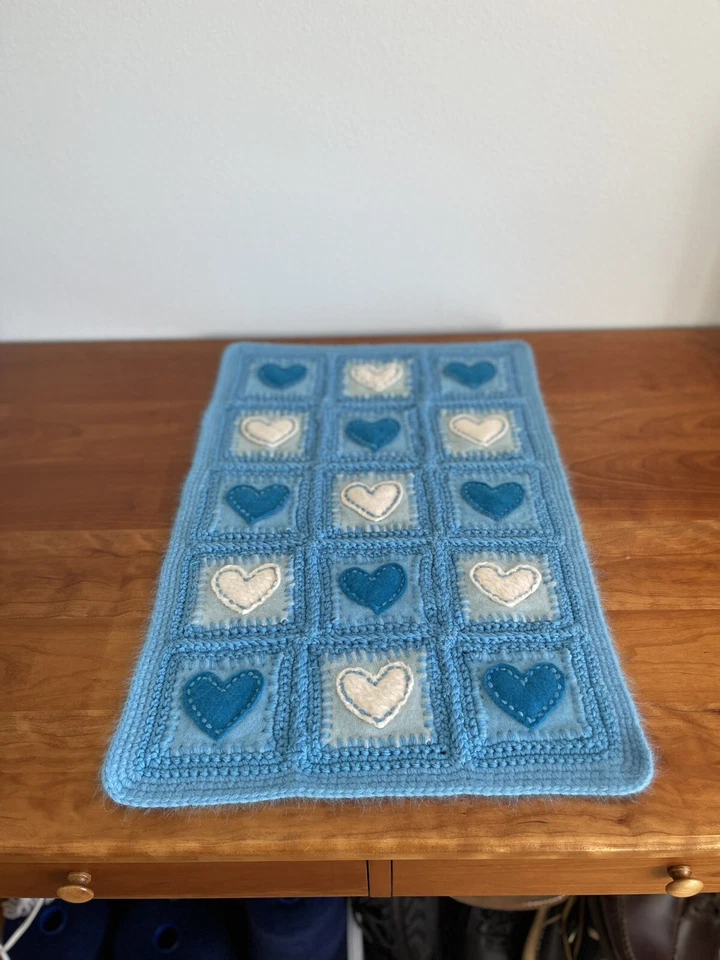 Красивое 100% кашемировое стеганое вручную синее детское одеяло ручной работы как новое - Изображение 2 из 4