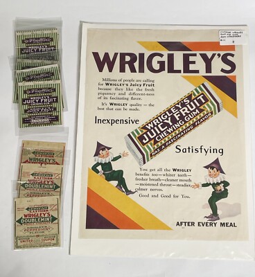 Vintage 1931 Wrigley s Juicy Fruit Chewing Gum Print Ad & Assorted Wrappers