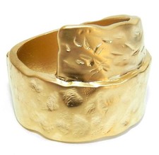 Yellow Gold 24K Plated Hammered Effect Scroll Band Ring Sz 8 Israel Artisan