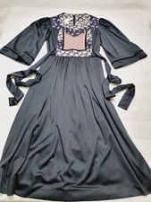 Young Edwardian Vintage Floral Prairie Peasant Dress XSmall 5 Black Patchwork