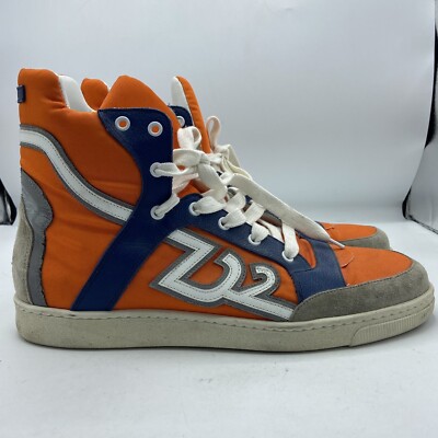 Mens Dsquared2 HighTop Sneakers Size 12 US Sz 45 EU Orange/Blue