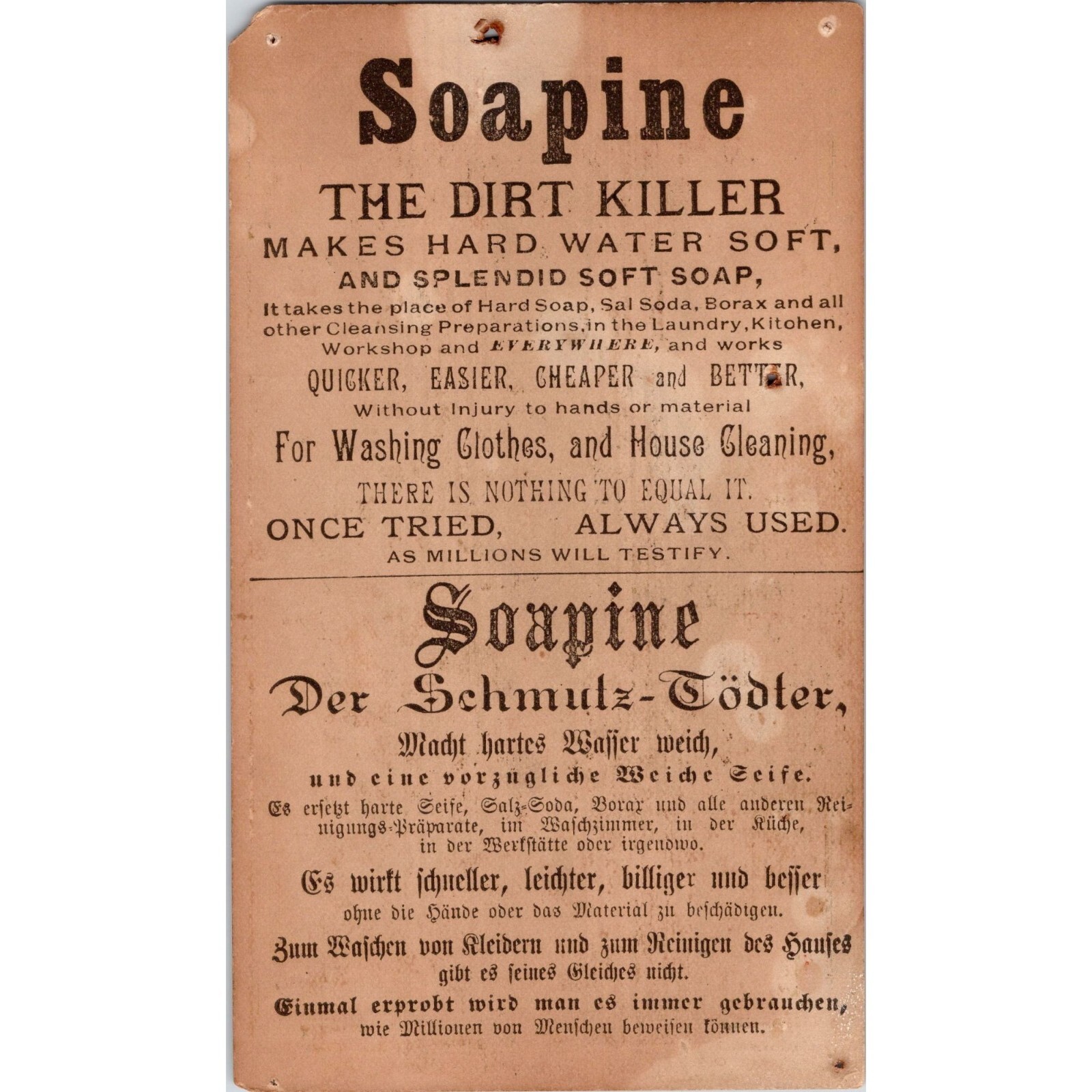 1880s SOAPINE Trade Card - Kendall MFG Co Beached Whale - English & German