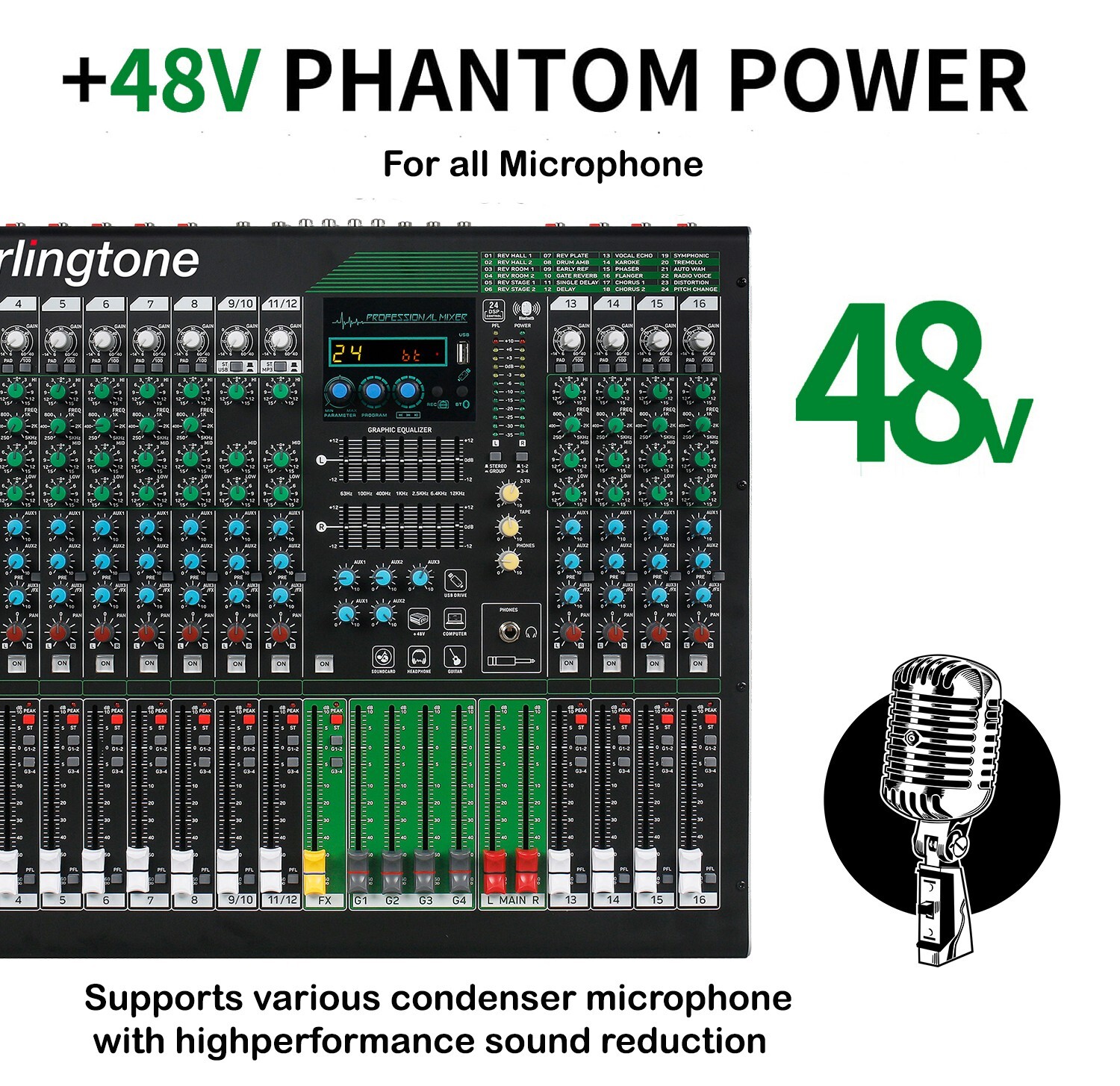 Berlingtone BR216MX,16Channel Professional Bluetooth Audio Mixer, 24