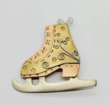 ICE SKATE Brooch Pendant Modernist Three color Copper Silver Gold tone Vintage 