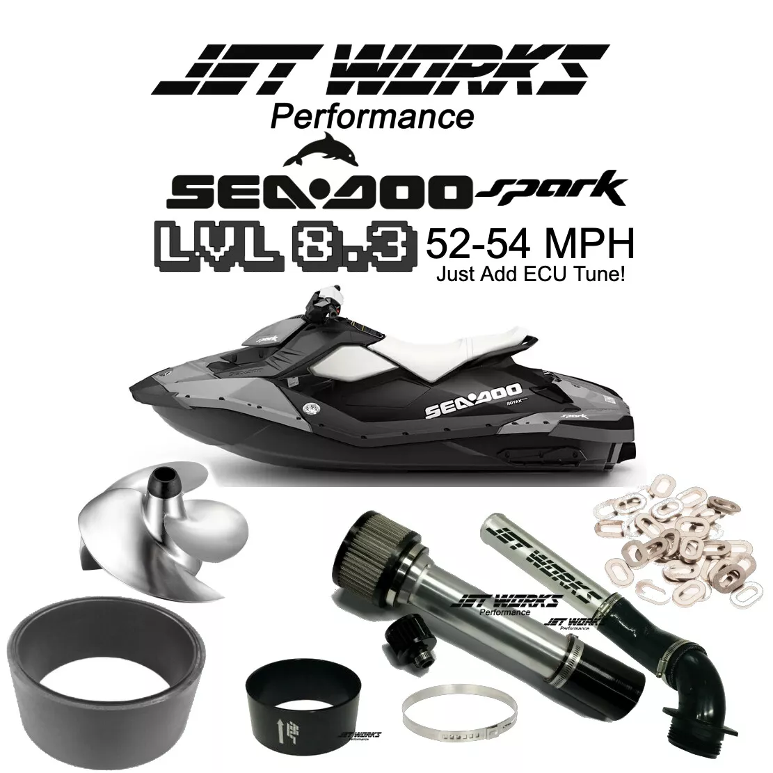 Jetworks Lvl 8.3 Performance Kit 52 54 MPH Sea Doo Spark Trixx 2up 3up Stage 3
