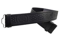 Kilt Belt for Men Leather Black Rampart Lion Embossed Design Scottish Highland