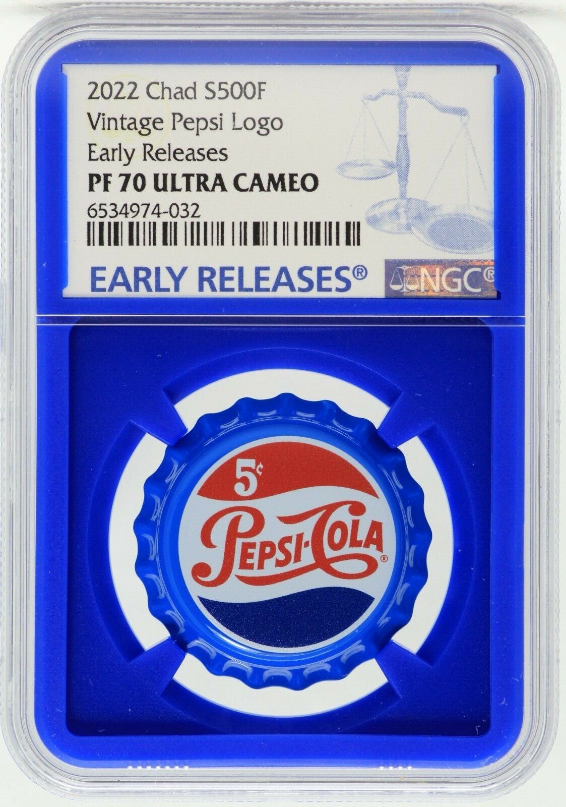 2022 Pepsi Cola Retro Bottle Cap Shaped 6g Silver Coin NGC PF70 Blue