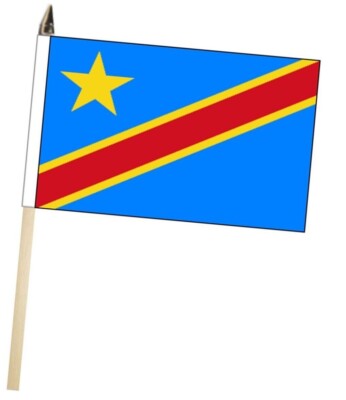 Demokratische Republik Kongo große Handflagge mit Holzstange (18'' x 12'')