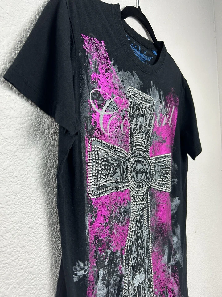 Camisa Vaquera Rock & Roll Mujer L Negra Rosa Cruz Gráfica Y2K Grunge Punk Foto 2 de 4