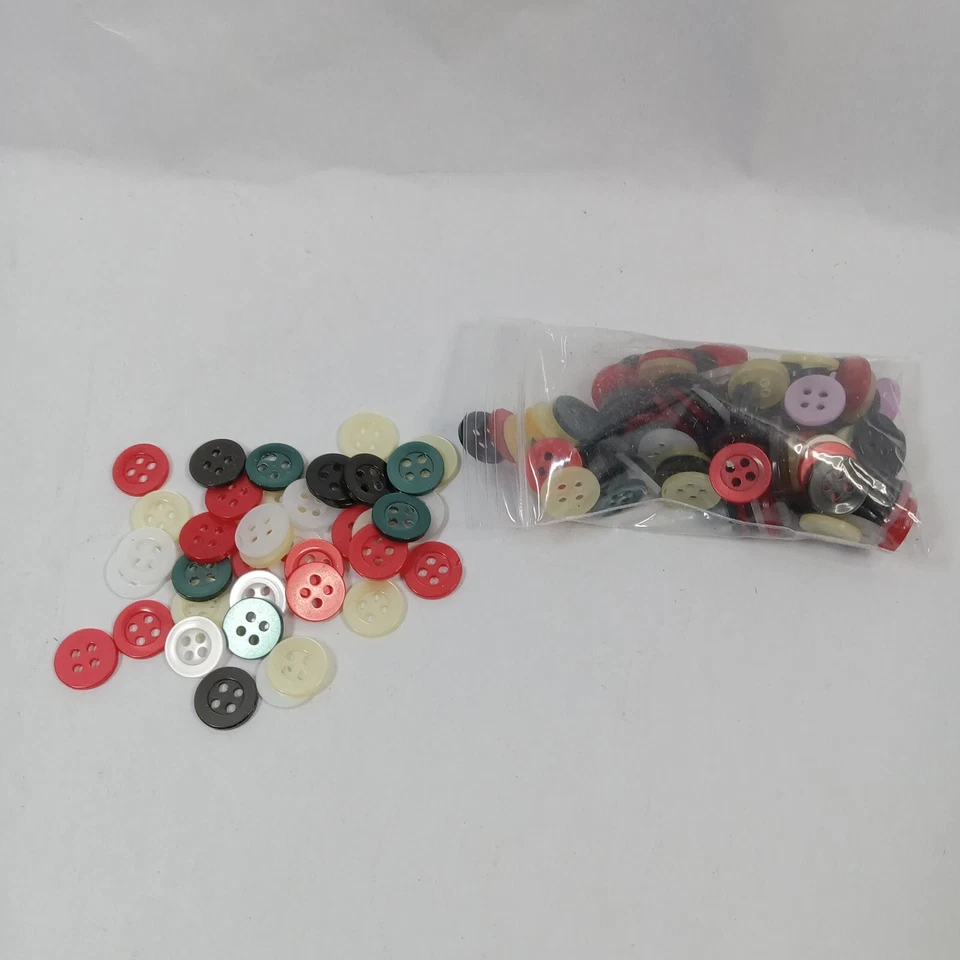 150 Small Shiny Four Hole Buttons lot Red Green Light Yellow White Black & Pink - image 2 of 4