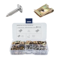 160PCS Car Bumper Fender Trim Panel Fastener Spring Metal U type Clips W/Screws