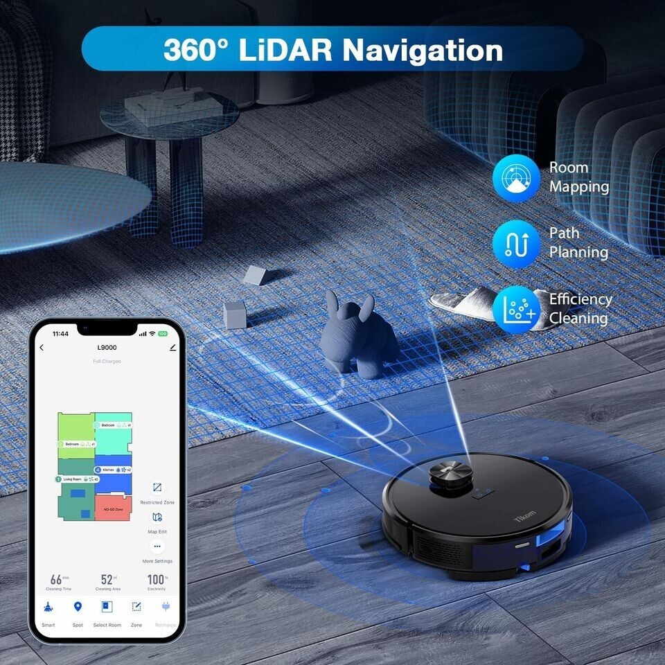 Tikom L9000 Robot Vacuum and Mop Combo, LiDAR Navigation, 4000Pa