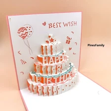 F05-3D Pop Up Birthday Cake Happy Birthday Greeting Card-Shipping from US