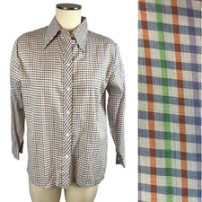 VTG 70's New Laura Mae Plaid Check Dart Collar Button Up Front Size 38