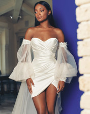 Short Sheath Sweetheart Wedding Dresses With Detachable Train,White formal dress