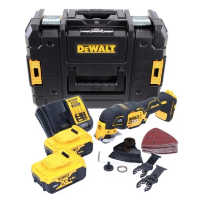 DeWalt DCS 355 P2 Akku Oszillierer 18 V + 2x Akku 5 Ah + Lader + 29 tlg Zubehör