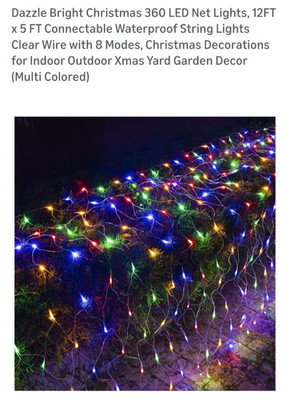 Dazzle bright 360 LED net, 12ftx5ft connectable waterproof clear wire 8 modes