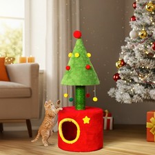 Christmas Color Indoor Cat Scratching Post/House Kitten Playing Tower with Ball