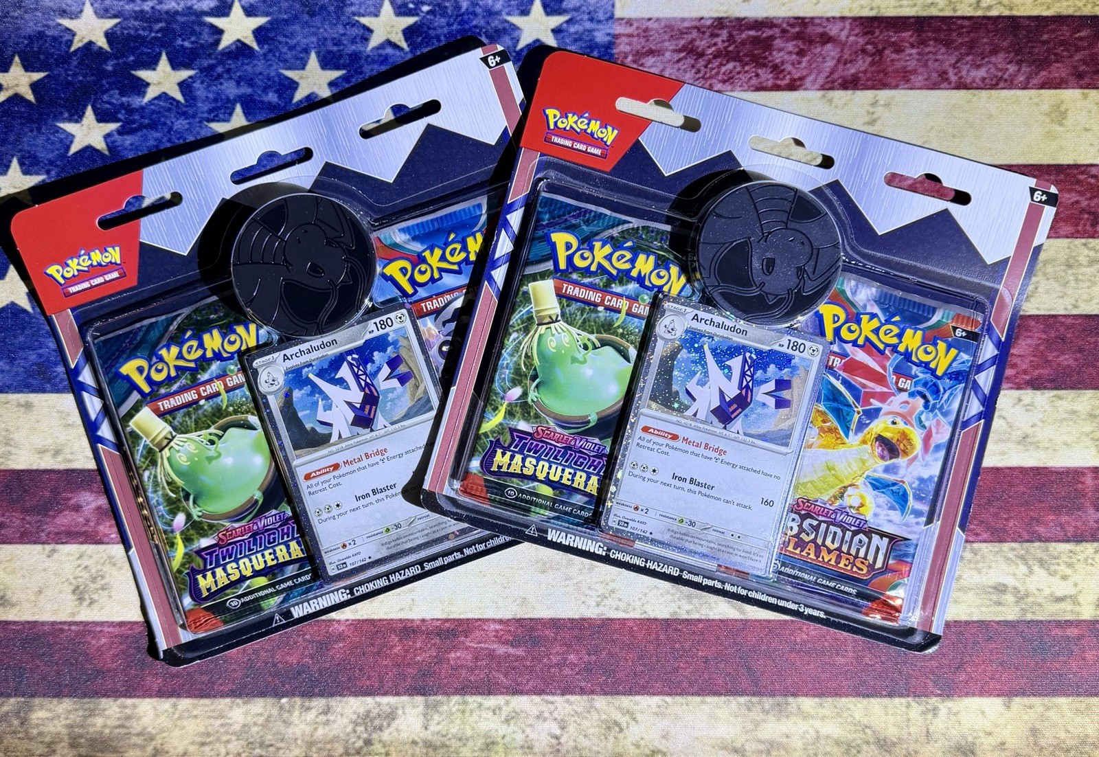 Pokemon TCG Checklane 2-Pack Blister Lot (TWM/OBF packs) - ARCHALUDON PROMO NEW