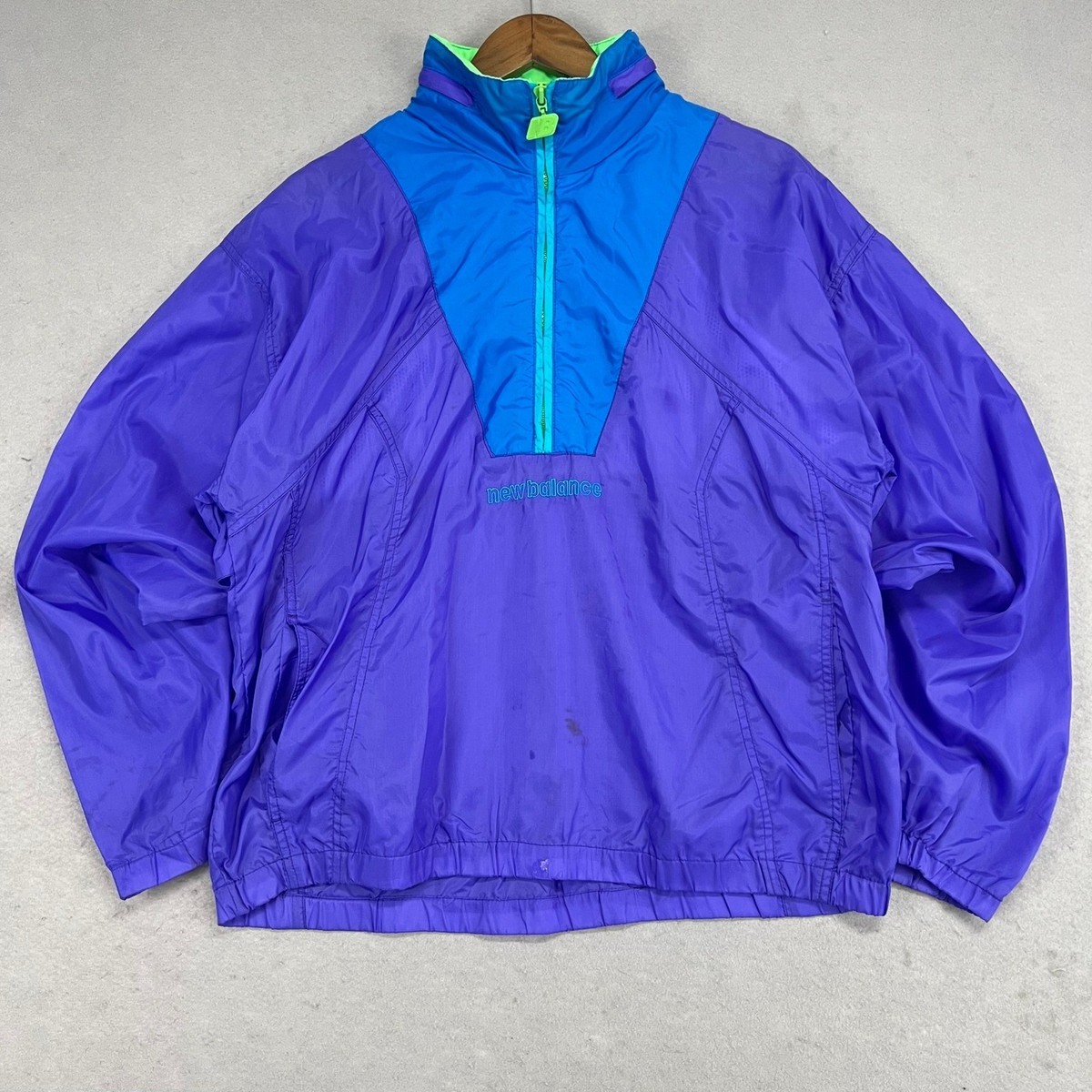 Vintage 90s New Balance Pullover Windbreaker Track Jacket Mens M Purple Neon