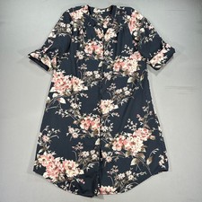 41Hawthorn Navy Floral Shirt Dress Button Knee Length V-Neck Medium