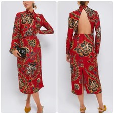 FARM Rio Red Floral Cutout Backout Lenzing Ecovero Viscose Midi Dress Long Sl Sm