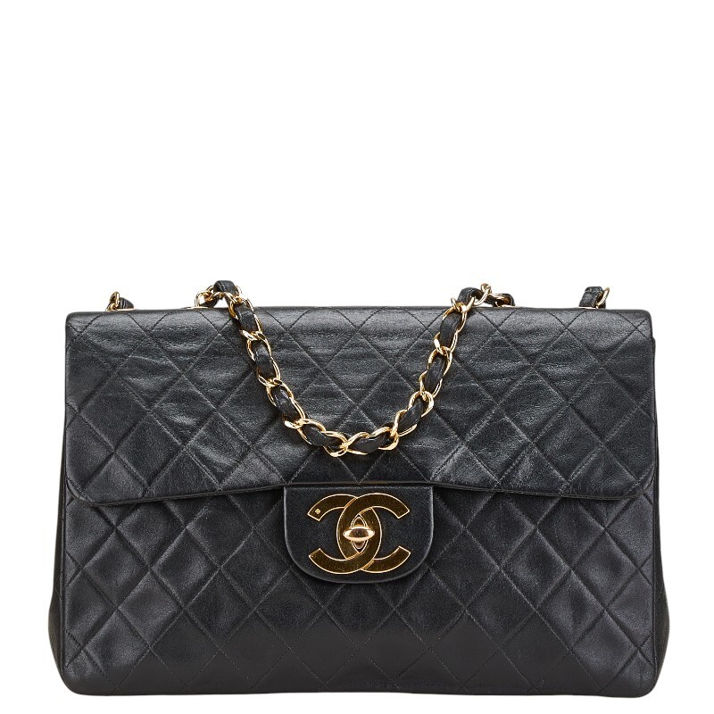 CHANEL Coco Mark Large Matelassé 34 Black Leather Crossbody Shoulder Bag with Chain