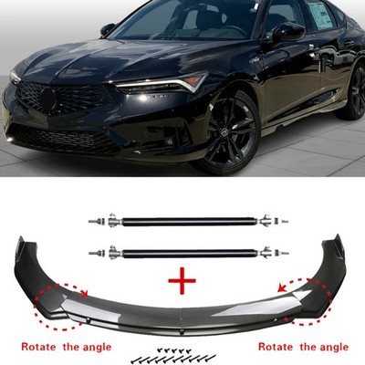 Carbon Fiber Style Front Bumper Lip Spoiler For 23-25 Acura Integra+Strut Rod