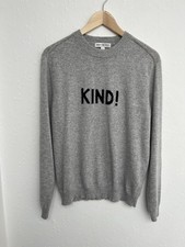 M&S Bella Freud Jumper Size Medium 100% Cashmere Grey Kind Slogan Spell Out