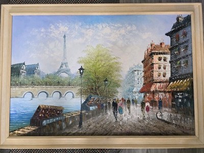 CAROLINE BURNETT Ölgemälde signiert Paris (Eiffelturm) Straßenszene MCM 