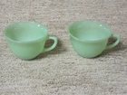 FIRE-KING JANE RAY JADITE RIBBED GREEN CUPS LOT OF 2