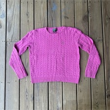 Lauren Ralph Lauren Women's Pink Cable-Knit Crew Neck Pullover Sweater L