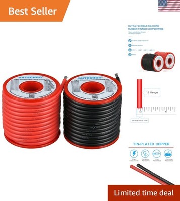 12 AWG Silicone Wire Spool - 50ft Total, High Flexibility, Tinned Copper