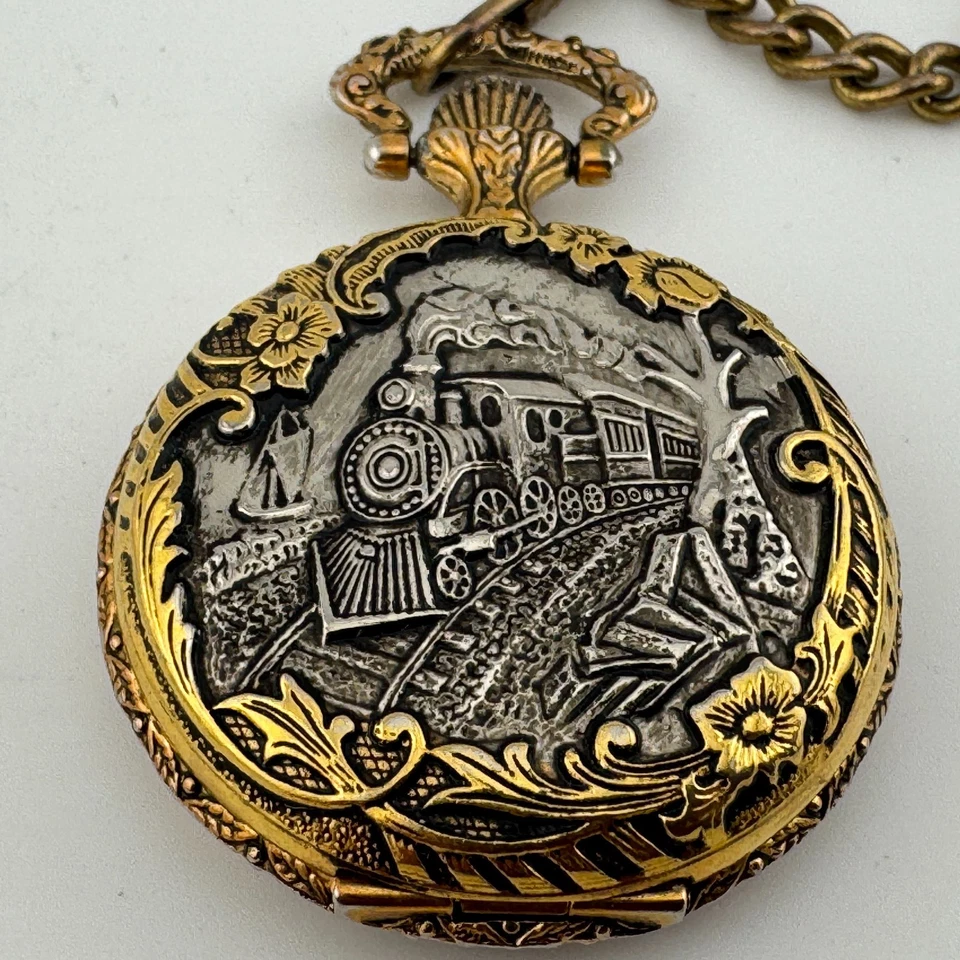 复古 Armitron 怀表石英表男士双色铁路半猎人新电池 — 第 2/4 张图片