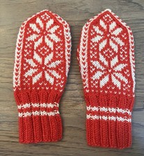 Norwegian selbu wool mittens folkart red hand...