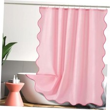 Pink Scalloped Shower Curtain, Cute Pink Ruffle Shower Curtains Boho Pretty