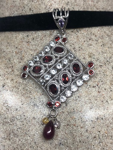 Gargantilla de granate bohemio vintage collar colgante de plata de ley 925 - Imagen 2 de 5