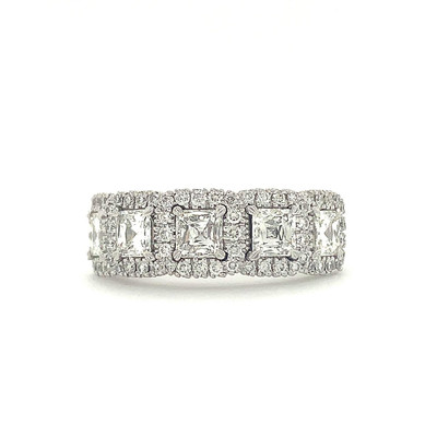 Christopher Designs Crisscut  Asscher Cut 5 Stone Halo Diamond Band 18K White Go