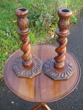 Pair of antique carved oak candlesticks, Arts & Crafts period